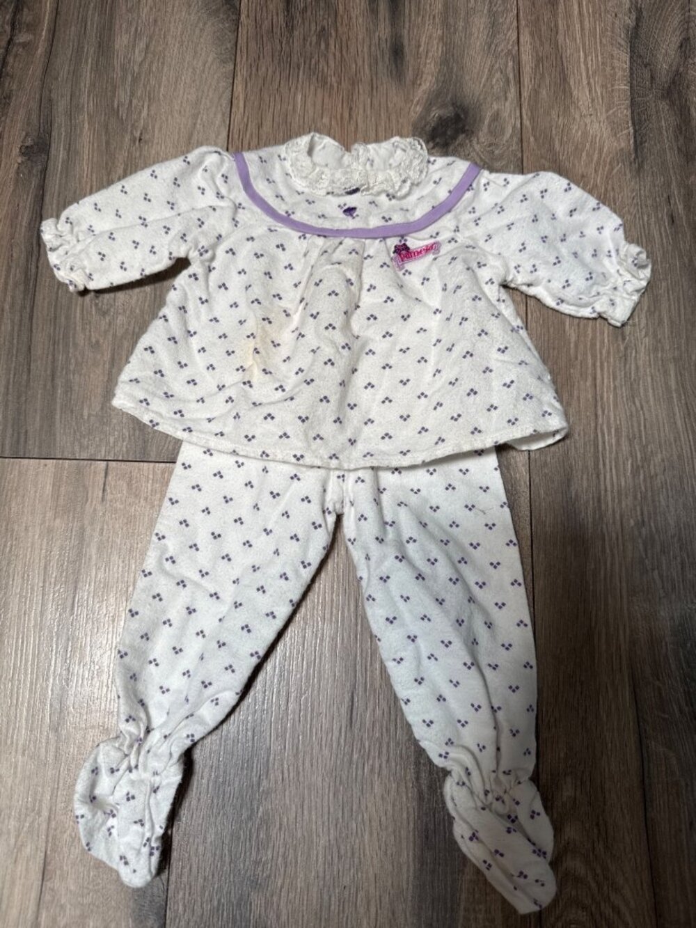 Vintage World of Wonder Pamela Baby Girl PJ Pajama Outfit Set Top & Footed Pants